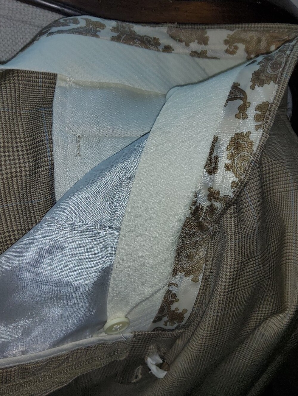 Ralph Lauren Cream Dress Pant with Brown Paisley Trim - Picture 4 of 9